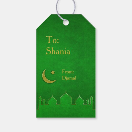 Eid Mubarak Green Gold Moschee Geschenkanhänger (Rückseite)