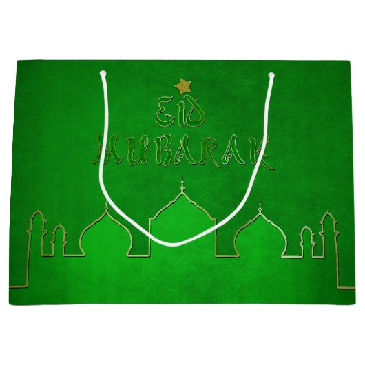 Eid Mubarak Green Gold Moschee Große Geschenktüte (Vorderseite)