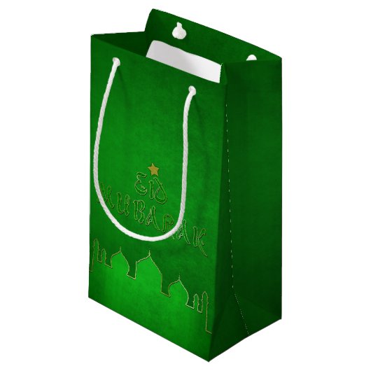 Eid Mubarak Green Gold Moschee Kleine Geschenktüte (Vorderseite Schrägansicht)