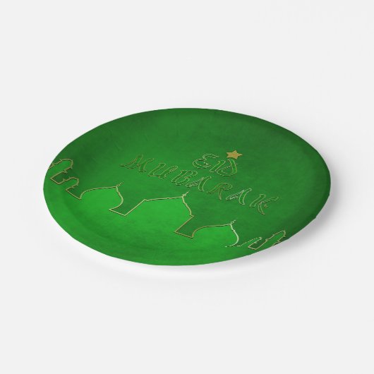 Eid Mubarak Green Gold Moschee Pappteller (Schrägansicht)