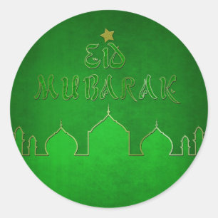 Eid Mubarak Green Gold Moschee Runder Aufkleber