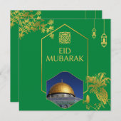 Eid Mubarak Green und Gold mit anpassbarem Text Einladung (Vorne/Hinten)