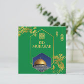 Eid Mubarak Green und Gold mit anpassbarem Text Einladung (Stehend Vorderseite)