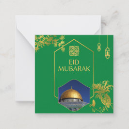 Eid Mubarak Green und Gold mit anpassbarem Text Mitteilungskarte
