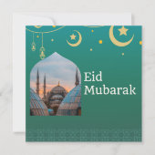 Eid Mubarak grün und blau mit anpassbarem Text Einladung (Vorderseite)