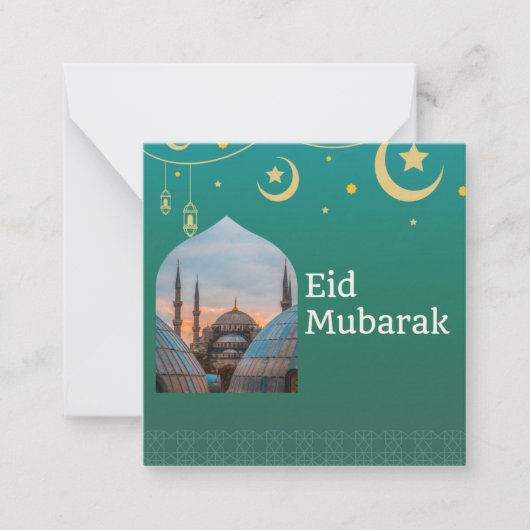 Eid Mubarak grün und blau mit anpassbarem Text Mitteilungskarte (Vorderseite)