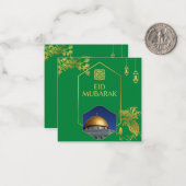 Eid Mubarak Grün und Gold mit goldenem Text Mitteilungskarte (Vorderseite/Rückseite Beispiel)