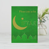 Eid Mubarak Grüne Goldene Moschee - Iftar-Einladun Einladung (Stehend Vorderseite)