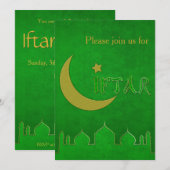 Eid Mubarak Grüne Goldene Moschee - Iftar-Einladun Einladung (Vorne/Hinten)