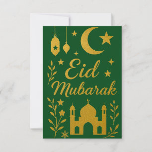 Eid Mubarak - Grüne und goldene Moscheeblumen Einladung