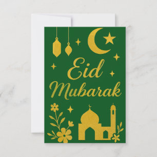 Eid Mubarak - Grüne und goldene Moscheeblumen Einladung