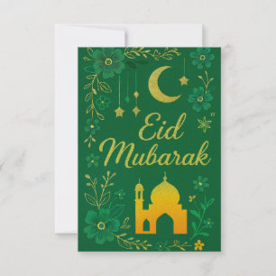 Eid Mubarak - Grüne und goldene Moscheeblumen Einladung