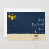 Eid Mubarak - Happy Eid - Farbenfrohe Kalligraphie Postkarte (Vorne/Hinten)