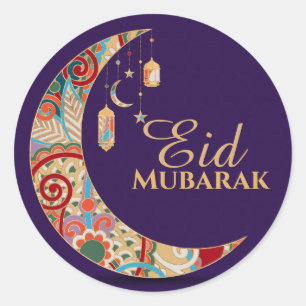 Eid Mubarak - Happy Eid - Farbenfrohe Ornamente Runder Aufkleber