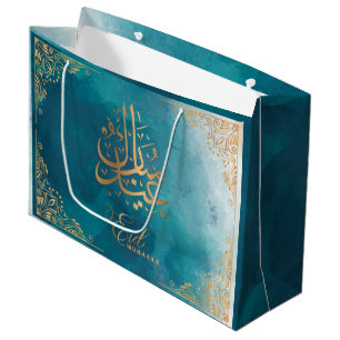 Eid Mubarak Happy Eid Golden Calligraphy Green Große Geschenktüte