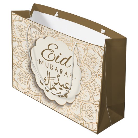 Eid Mubarak | Happy Eid Golden Calligraphy Mandala Große Geschenktüte (Rückseite Schrägansicht)
