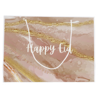 Eid Mubarak/Happy Eid Marble Pink Gift Bag Script  Große Geschenktüte