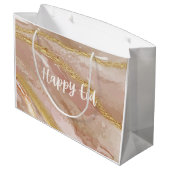 Eid Mubarak/Happy Eid Marble Pink Gift Bag Script Große Geschenktüte (Rückseite Schrägansicht)