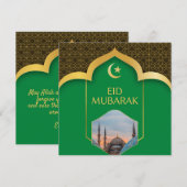 Eid Mubarak im grünen Hintergrund Einladung (Vorne/Hinten)