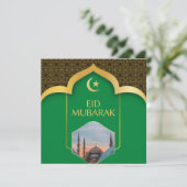 Eid Mubarak im grünen Hintergrund Einladung (Stehend Vorderseite)