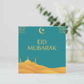 Eid Mubarak im türkisfarbenen Hintergrund Einladung (Stehend Vorderseite)