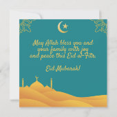 Eid Mubarak im türkisfarbenen Hintergrund Einladung (Rückseite)