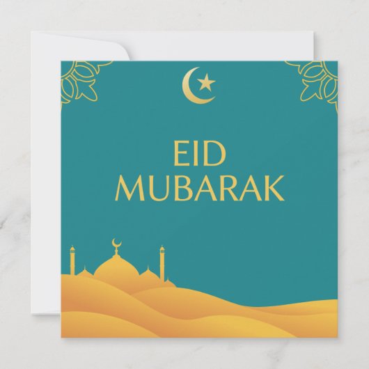 Eid Mubarak im türkisfarbenen Hintergrund Einladung (Vorderseite)
