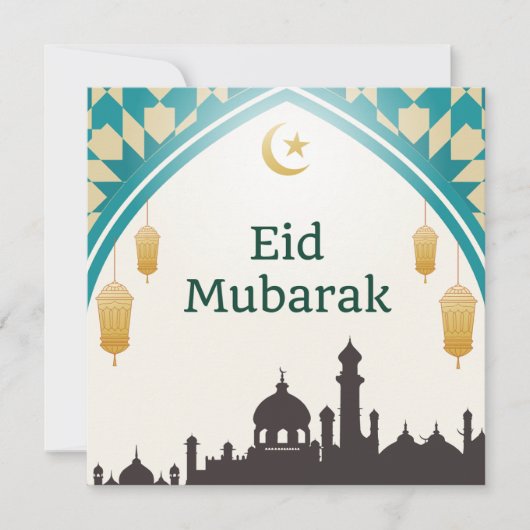 Eid Mubarak im weißen Hintergrund Einladung (Vorderseite)