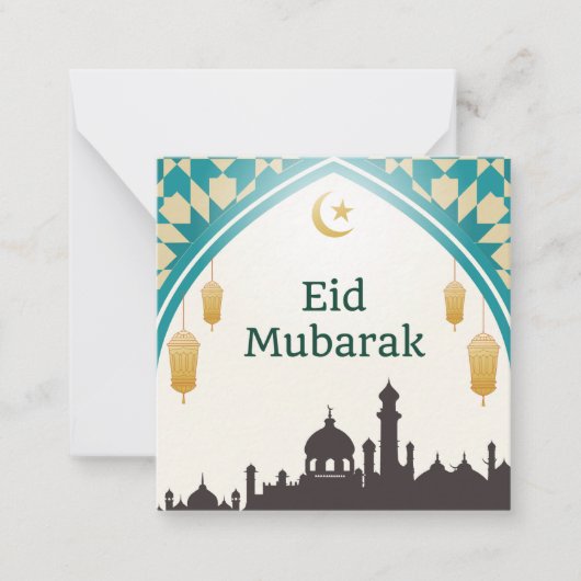 Eid Mubarak in weißer Hintergrundinformation Mitteilungskarte (Vorderseite)