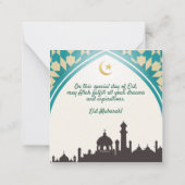 Eid Mubarak in weißer Hintergrundinformation Mitteilungskarte (Rückseite)