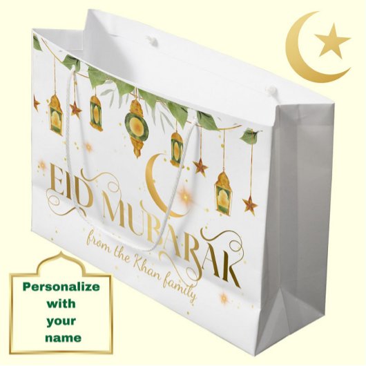 Eid Mubarak Individuelle Name Elegante White Gold  Große Geschenktüte