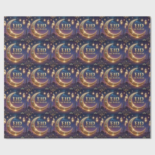 Eid Mubarak Islamic celebration Gold And navy Geschenkpapier (Flach)