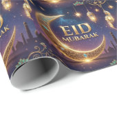 Eid Mubarak Islamic celebration Gold And navy Geschenkpapier (Rolleneckpunkt)