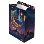 Eid Mubarak Islamic celebration Gold And navy Mittlere Geschenktüte (Rückseite Schrägansicht)