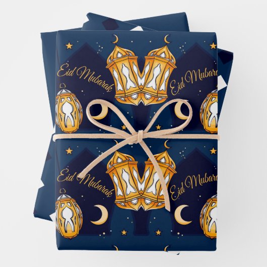 Eid Mubarak Kids Blue Moon Lantern Muster Zittern Geschenkpapier Set (Beispiel)
