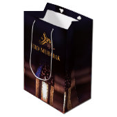 Eid Mubarak Lantern Glow Arabic Calligraphy Art Mittlere Geschenktüte (Vorderseite Schrägansicht)