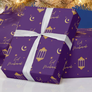 Eid Mubarak Lila + Gold Elegante Lanterns Moon Geschenkpapier