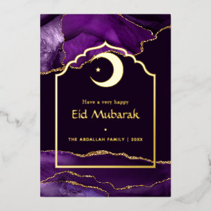 Eid Mubarak Lila und Gold Achat Folien Feiertagskarte