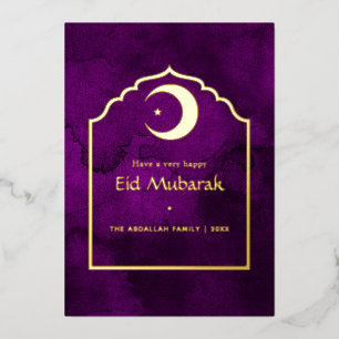 Eid Mubarak Lila und Gold Folien Feiertagskarte