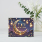Eid Mubarak Luxury Gold And navy Blue  Postkarte (Stehend Vorderseite)
