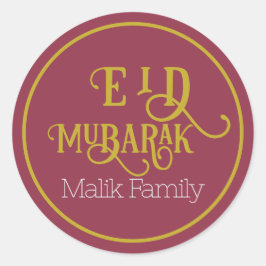 Eid Mubarak Luxury Red Color Schlicht Personalisie Runder Aufkleber