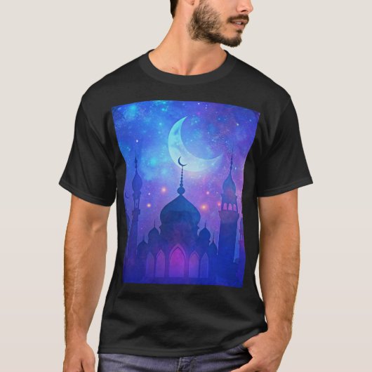 Eid Mubarak Magic Arabian Nights Crescent Farben T-Shirt (Vorderseite)