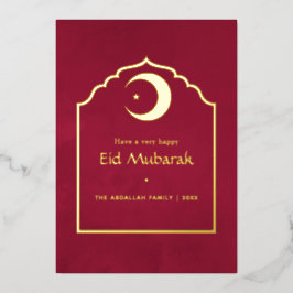 Eid Mubarak Marsala Red und Gold Folien Feiertagskarte