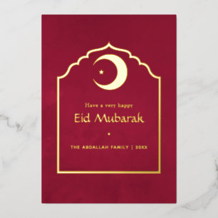 Eid Mubarak Marsala Rot und Gold Folien Feiertagskarte