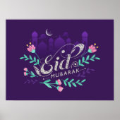 Eid Mubarak mit Blume Moscheen und Mond Poster (Vorne)