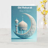 Eid Mubarak Mond & Sterne Elegantes Design Button- Karte (Gelbe Blume)