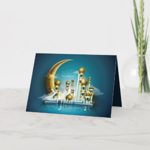 Eid Mubarak Moon Moschee Arabische Kalligrafie Bla Feiertagskarte
