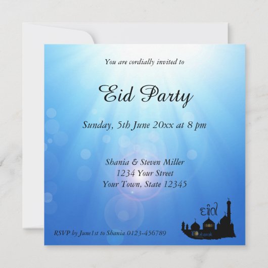 Eid Mubarak Moschee mit Sunrays - Party Einladung (Rückseite)