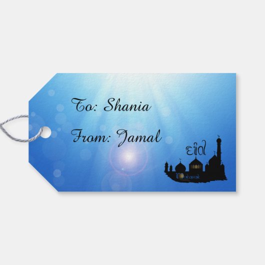 Eid Mubarak Moschee mit Typografie Geschenkanhänger (Rückseite Horizontal)
