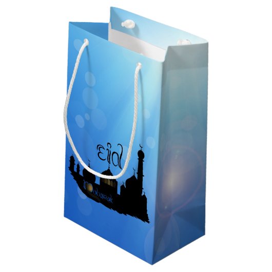 Eid Mubarak Moschee mit Typografie Kleine Geschenktüte (Rückseite Schrägansicht)